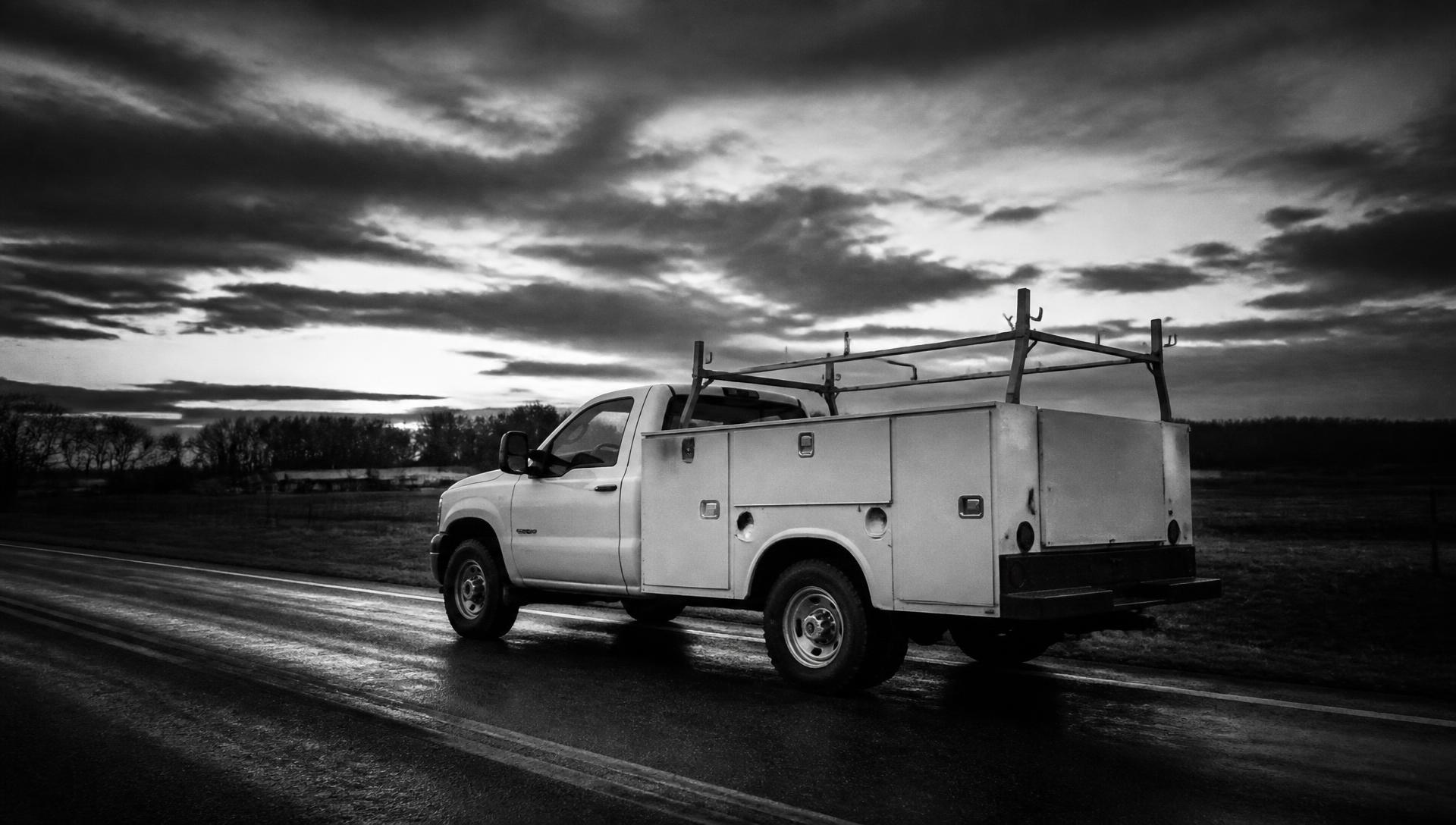 Beranek Electric and Mechanical service truck on a rural Wisconsin road
